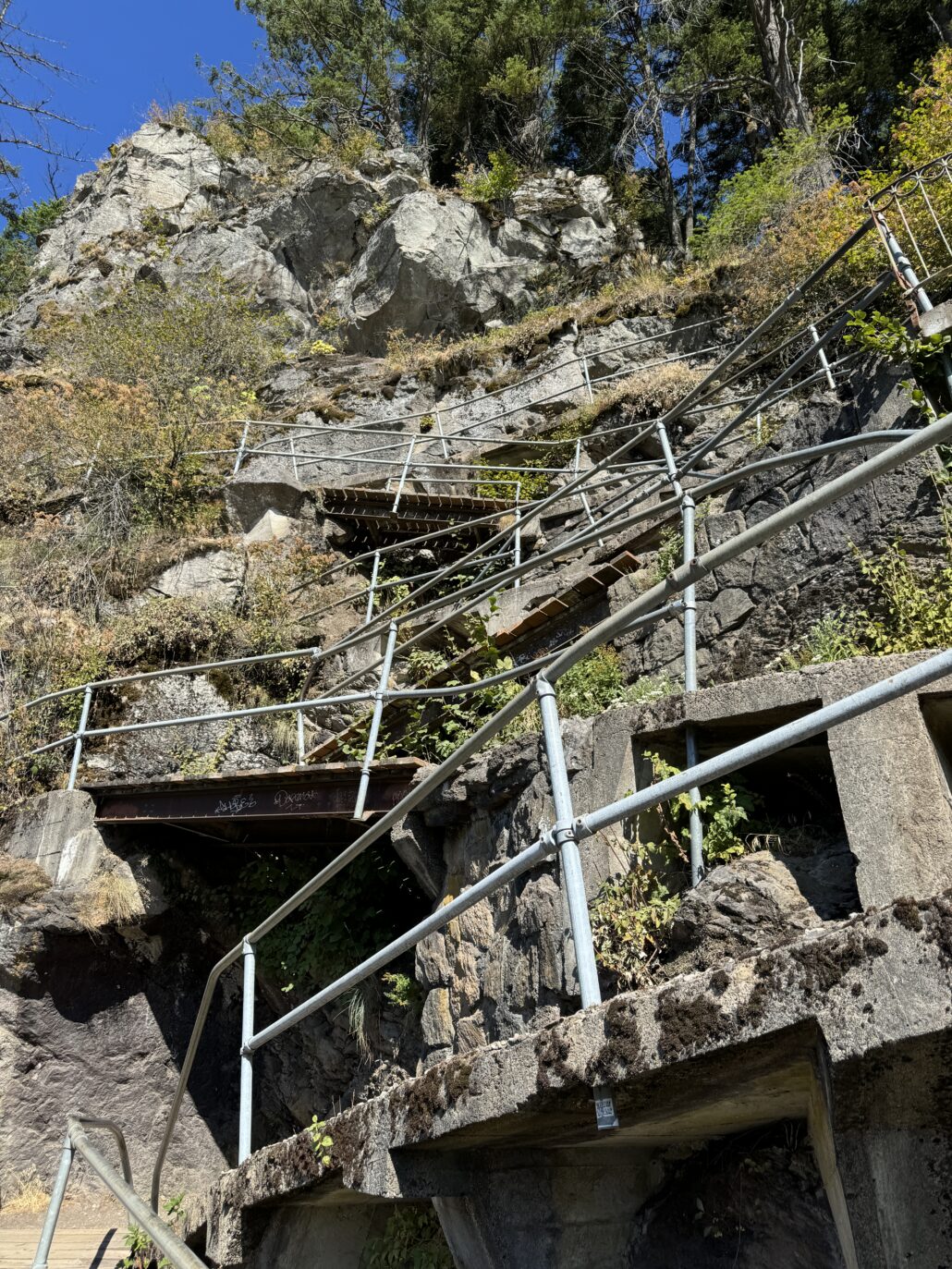 Beacon Rock switchbacks from below